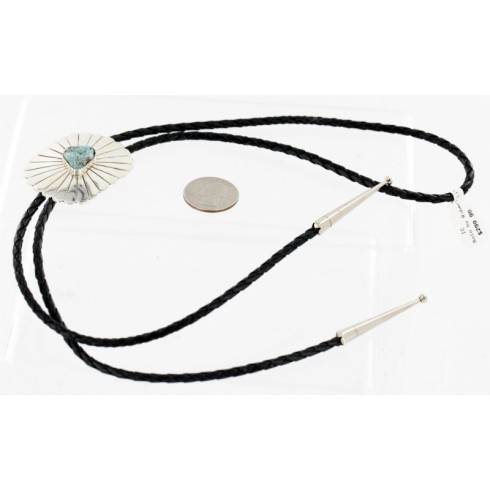 Handmade Certified Authentic Navajo .925 Sterling Silver Natural Turquoise Native American Bolo Tie  1190
