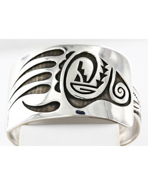 Collectable Large Handmade Certified Authentic Hopi Bear Paw Signed .925 Sterling Silver Native American Cuff Bracelet 12457-0