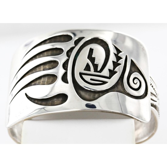 Collectable Large Handmade Certified Authentic Hopi Bear Paw Signed .925 Sterling Silver Native American Cuff Bracelet 12457-0