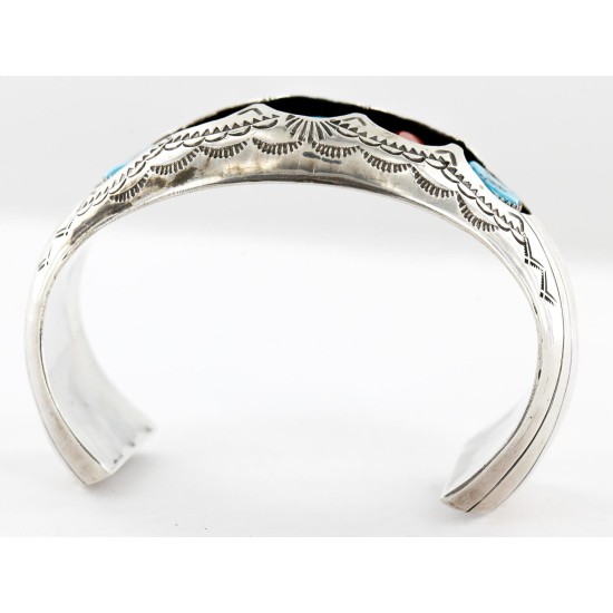 Certified Authentic Navajo .925 Sterling Silver Coral Turquoise Signed BENALLY Native American Bracelet 1293