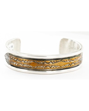 Certified Authentic Navajo .925 Sterling Silver and Gold Filled Darin Bill Native American Bracelet 12449