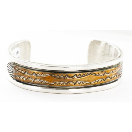 Certified Authentic Navajo .925 Sterling Silver and Gold Filled Darin Bill Native American Bracelet 12449