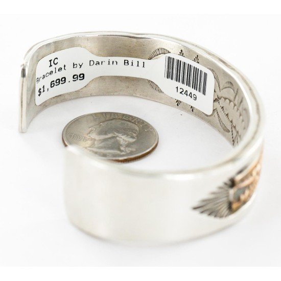 Certified Authentic Navajo .925 Sterling Silver and Gold Filled Darin Bill Native American Bracelet 12449