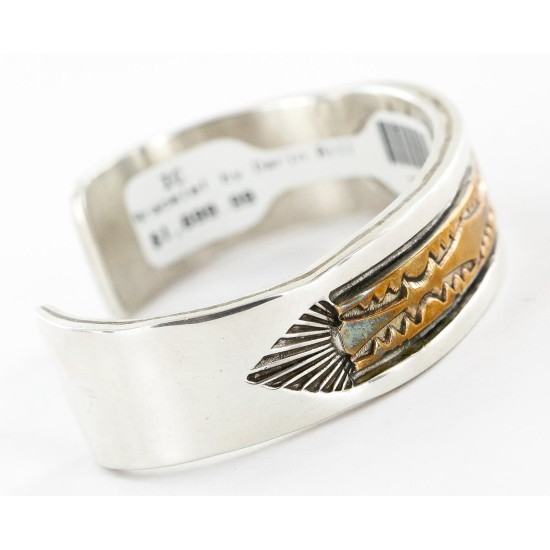 Certified Authentic Navajo .925 Sterling Silver and Gold Filled Darin Bill Native American Bracelet 12449