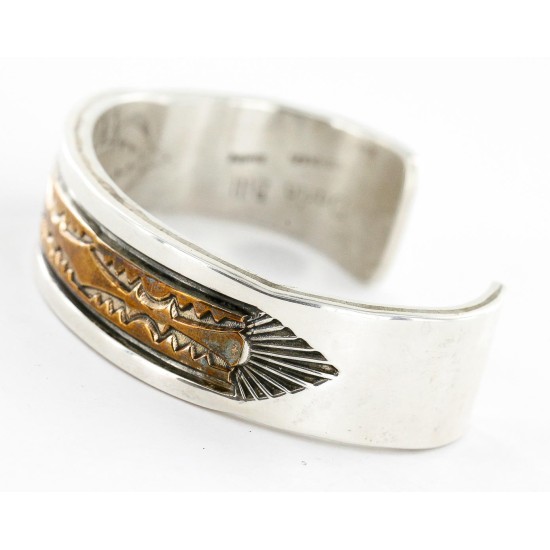 Certified Authentic Navajo .925 Sterling Silver and Gold Filled Darin Bill Native American Bracelet 12449