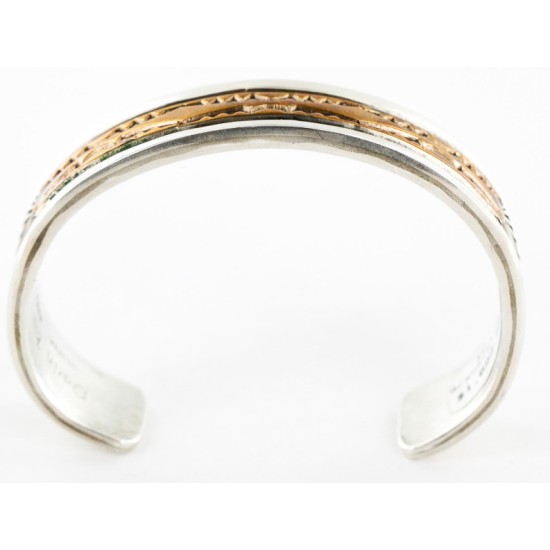 Certified Authentic Navajo .925 Sterling Silver and Gold Filled Darin Bill Native American Bracelet 12449