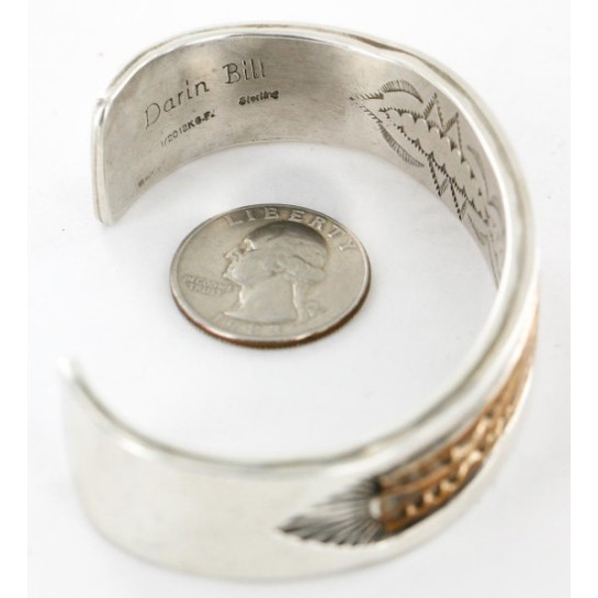 Certified Authentic Navajo .925 Sterling Silver and Gold Filled Darin Bill Native American Bracelet 12449