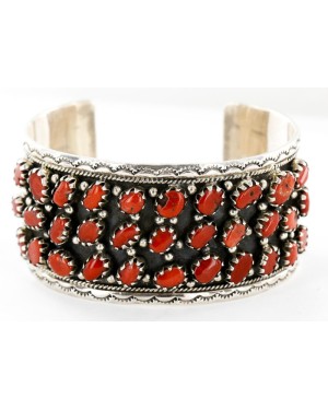 Certified Authentic Navajo .925 Sterling Silver Natural Coral Native American Bracelet 12295