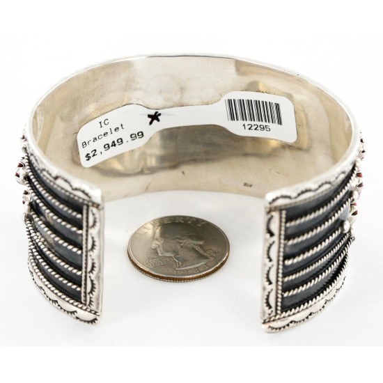 Certified Authentic Navajo .925 Sterling Silver Natural Coral Native American Bracelet 12295