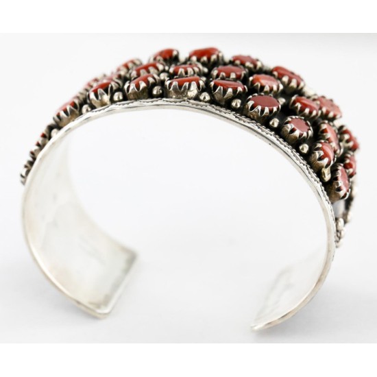 Certified Authentic Navajo .925 Sterling Silver Natural Coral Native American Bracelet 12295
