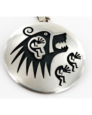 Kokopelli Bear Certified Authentic Hopi .925 Sterling Silver Signed Pin and Pendant Native American Necklace 15025