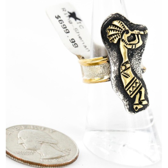 .925 Sterling Silver And 12kt Gold Filled Handmade Certified Authentic Navajo KOKOPELLI Native American Ring  12657-5