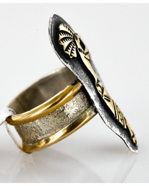 .925 Sterling Silver And 12kt Gold Filled Handmade Certified Authentic Navajo KOKOPELLI Native American Ring 12657-5 .925 Sterling Silver And 12kt Gold Filled Handmade Certified Authentic Navajo KOKOPELLI Native American Ring 12657-5
