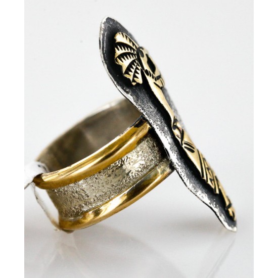 .925 Sterling Silver And 12kt Gold Filled Handmade Certified Authentic Navajo KOKOPELLI Native American Ring  12657-5
