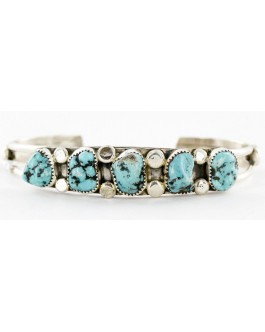 Handmade Certified Authentic Navajo .925 Sterling Silver Natural Turquoise Native American Bracelet 12755-4