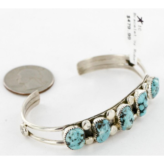 Handmade Certified Authentic Navajo .925 Sterling Silver Natural Turquoise Native American Bracelet 12755-4