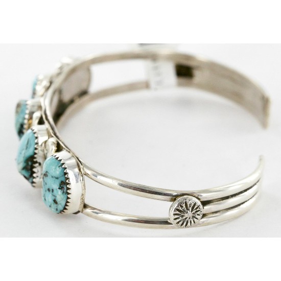 Handmade Certified Authentic Navajo .925 Sterling Silver Natural Turquoise Native American Bracelet 12755-4