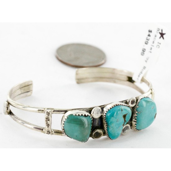 Handmade Certified Authentic Navajo .925 Sterling Silver Natural Turquoise Native American Bracelet 12754-4