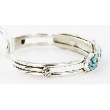 Handmade Certified Authentic Navajo .925 Sterling Silver Natural Turquoise Native American Bracelet 12755-1