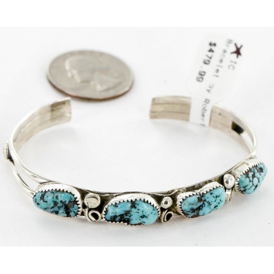 Handmade Certified Authentic Navajo .925 Sterling Silver Natural Turquoise Native American Bracelet 12755-1