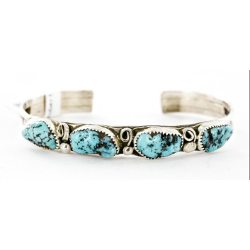 Handmade Certified Authentic Navajo .925 Sterling Silver Natural Turquoise Native American Bracelet 12755-1