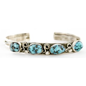 Handmade Certified Authentic Navajo .925 Sterling Silver Natural Turquoise Native American Bracelet 12755-2