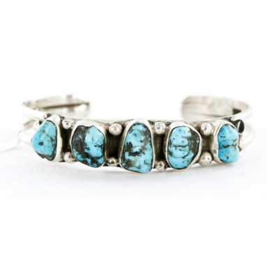 Handmade Certified Authentic Navajo .925 Sterling Silver Natural Turquoise Native American Bracelet 12764