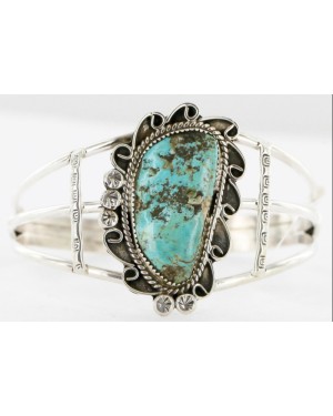 Handmade Certified Authentic Navajo .925 Sterling Silver Natural Turquoise Native American Bracelet 12756-2