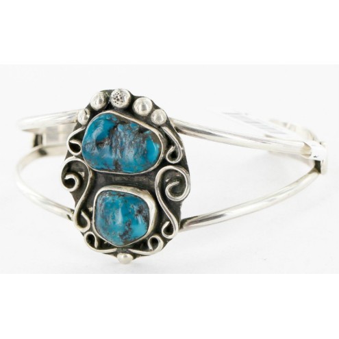 Handmade Certified Authentic Navajo .925 Sterling Silver Natural Turquoise Native American Bracelet 12756-5