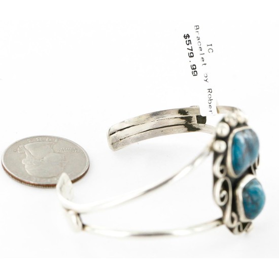 Handmade Certified Authentic Navajo .925 Sterling Silver Natural Turquoise Native American Bracelet 12756-5