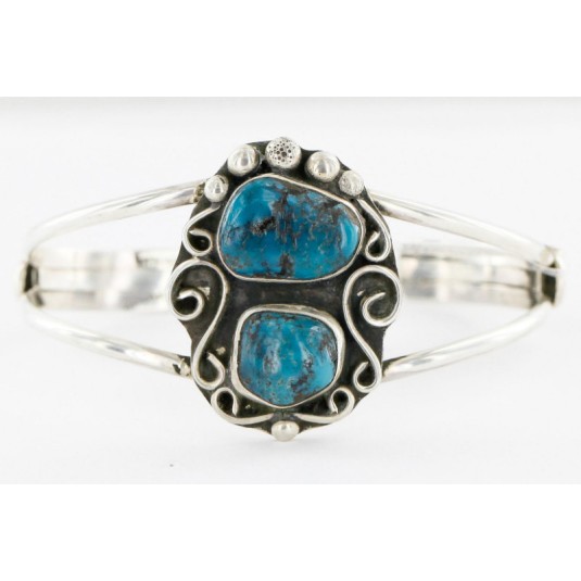 Handmade Certified Authentic Navajo .925 Sterling Silver Natural Turquoise Native American Bracelet 12756-5