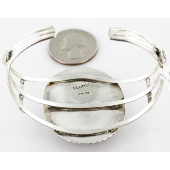 Large Handmade Certified Authentic Navajo .925 Sterling Silver Natural Black Onyx Native American Bracelet 12756-4
