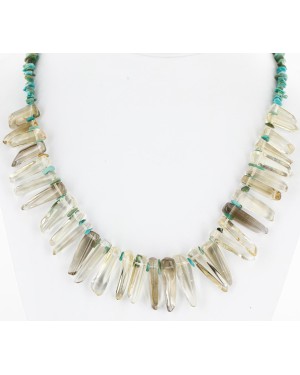 Certified Authentic Navajo .925 Sterling Silver Natural Turquoise and Smoky Quartz Native American Necklace 25250