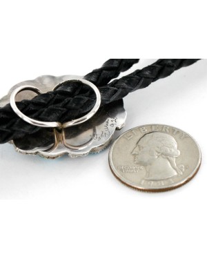 Handmade Certified Authentic Navajo .925 Sterling Silver Turquoise Nuggets Native American Leather Bolo Tie  1189