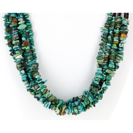 Large Certified Authentic 5 Strand Navajo .925 Sterling Silver Natural Turquoise and Jasper Native American Necklace 25259