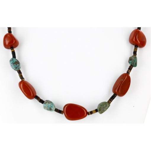 Certified Authentic Navajo .925 Sterling Silver Natural Turquoise and Jasper Native American Necklace 25257