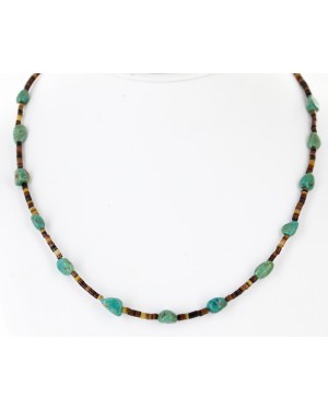 Certified Authentic Navajo .925 Sterling Silver Natural Turquoise and Heishi Native American Necklace 25258