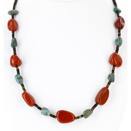 Certified Authentic Navajo .925 Sterling Silver Natural Turquoise and Jasper Native American Necklace 25257