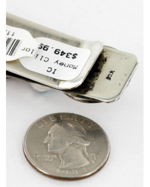 Vintage Style OLD Buffalo Coin Certified Authentic Navajo .925 Sterling Silver and Nickel Natural Turquoise Native American Money Clip 11244-2