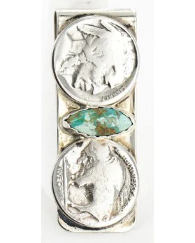 2 Vintage Style OLD Buffalo Coin Navajo .925 Sterling Silver and Nickel Natural Turquoise Native American Money Clip 11244-3 2 Vintage Style OLD Buffalo Coin Navajo .925 Sterling Silver and Nickel Natural Turquoise Native American Money Clip 11244-3