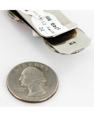 2 Vintage Style OLD Buffalo Coin Handmade Certified Authentic Navajo .925 Sterling Silver and Nickel Natural Turquoise Native American Money Clip 11244-4