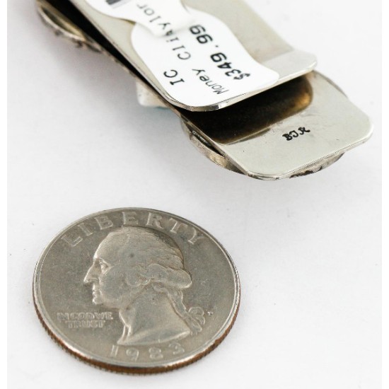 2 Vintage Style OLD Buffalo Coin Handmade Certified Authentic Navajo .925 Sterling Silver and Nickel Natural Turquoise Native American Money Clip 11244-4