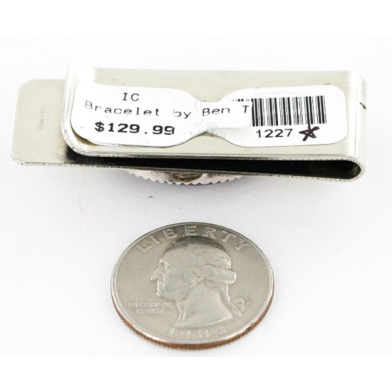 Handmade Certified Authentic Navajo .925 Sterling Silver Natural Tigers Eye Native American Money Clip 1227