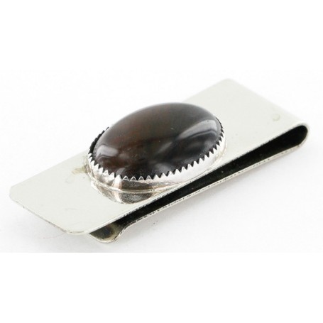 Handmade Certified Authentic Navajo .925 Sterling Silver Natural Tigers Eye Native American Money Clip 1227