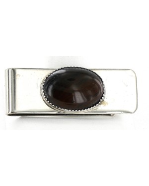 Handmade Certified Authentic Navajo .925 Sterling Silver Natural Tigers Eye Native American Money Clip 1227