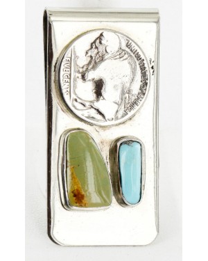 Vintage Style Buffalo Coin Handmade Certified Authentic Navajo .925 Sterling Silver Nickel Natural Turquoise 11242-1