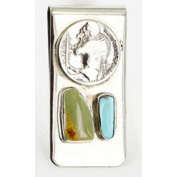 Vintage Style Buffalo Coin Handmade Certified Authentic Navajo .925 Sterling Silver Nickel Natural Turquoise 11242-1