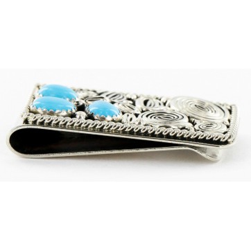 Handmade Certified Authentic Nickel Natural Turquoise Native American Money Clip 11237