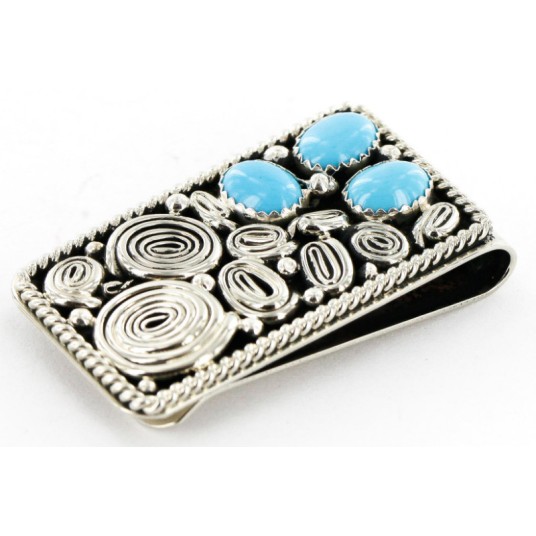 Handmade Certified Authentic Nickel Natural Turquoise Native American Money Clip 11237