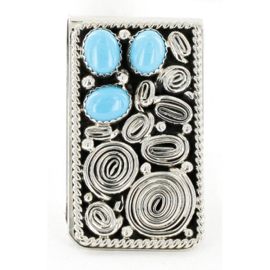 Handmade Certified Authentic Nickel Natural Turquoise Native American Money Clip 11237